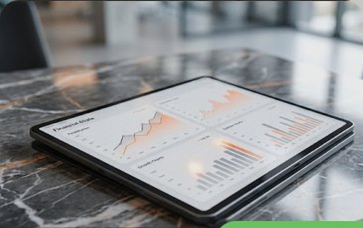 Tablet showing financial charts