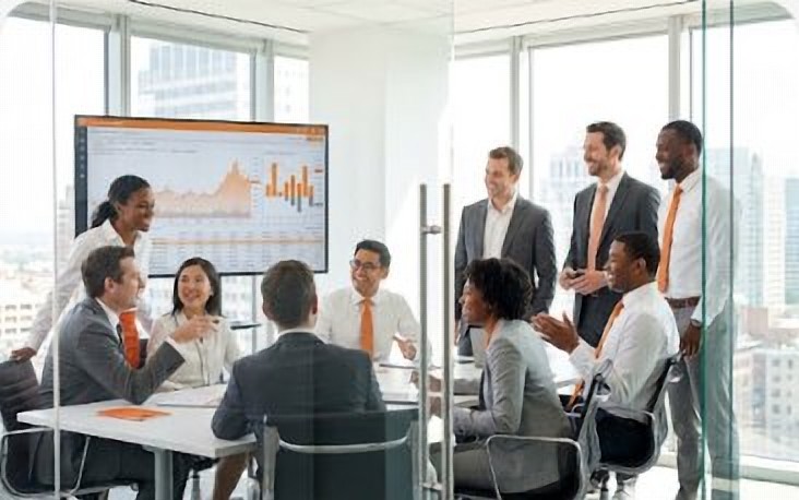 Team meeting in a glass boardroom